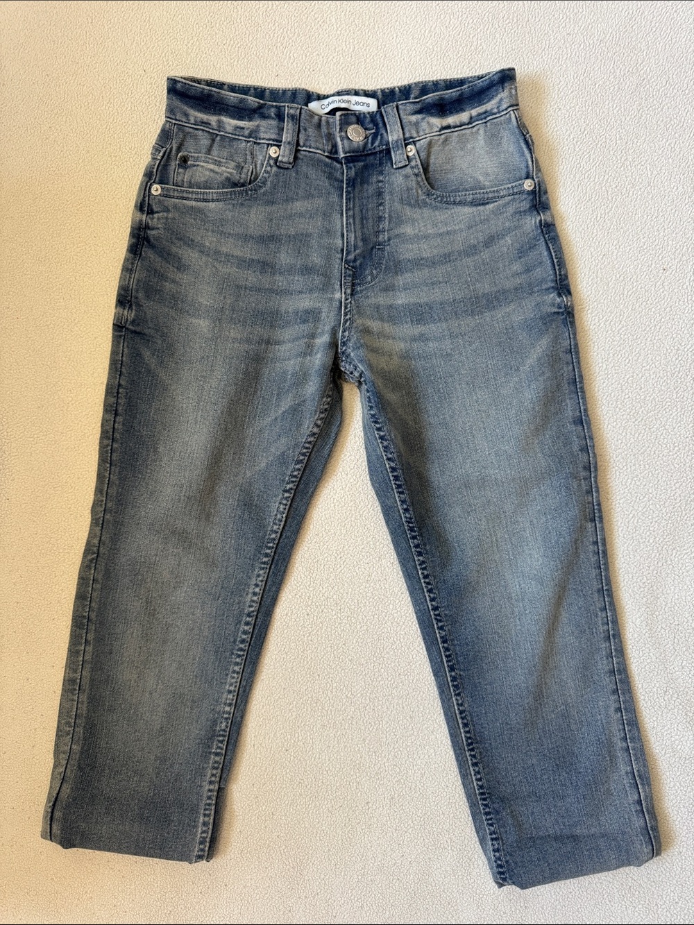 Calvin Klein Jeans Slim Straight Boys Denim - Faded Blue Wash Size 10